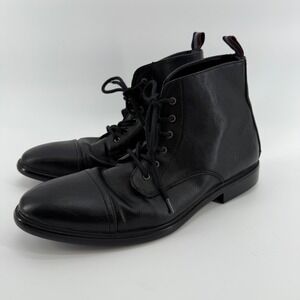 Call It Spring Mens Black Faux Leather Cap Toe Lace Up Boots Size 9.5